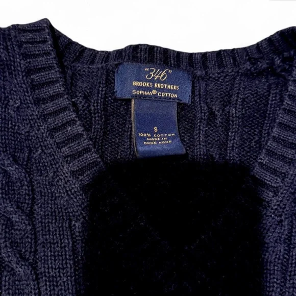 Brooks Brothers 346 Navy Cable Knit Supima Cotton Sweater Womens XS/S Luxury - Picture 5 of 7